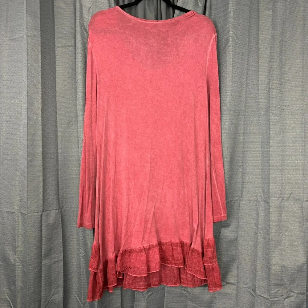 Pyramid Collection Tunic Top‎ Dress Womens M Pink Rayon Peplum Whimsical Dainty